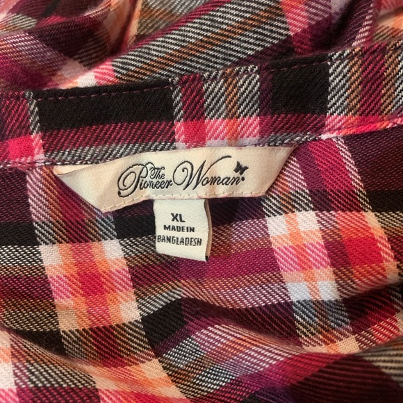 Pioneer Woman Embroidered Flannel Long Sleeve Button Shirt Plum Combo XL - Picture 4 of 7